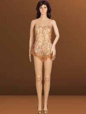 CURTAIN CALL COSTUMES size AME gold lace dance costume nylon/polyester/spandex